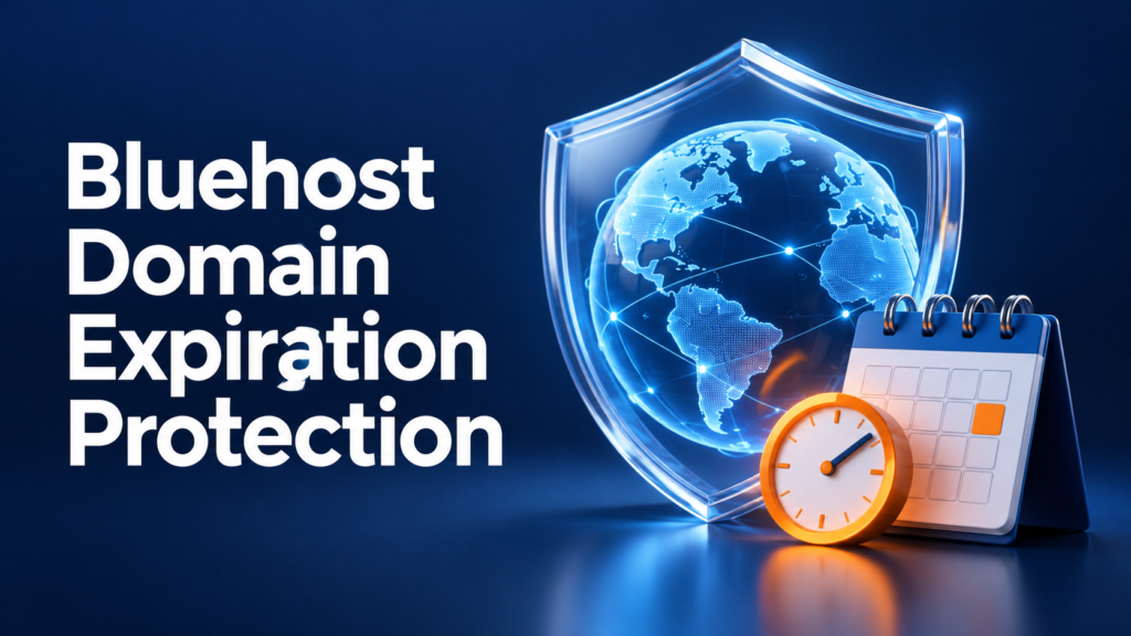 Bluehost Domain Expiration Protection with a shielded globe and renewal calendar
