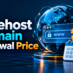 Bluehost Domain Renewal Price with globe, renewal arrow and calendar