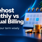 Bluehost Monthly vs Annual Billing cover with calendar, invoice and coins