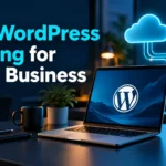 Best WordPress hosting for small business with laptop, cloud and server illustration