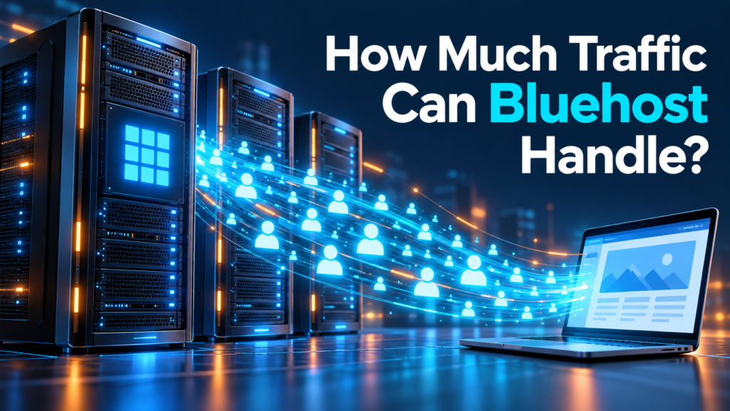 How much traffic can Bluehost handle with server towers and visitor streams