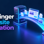 Hostinger Website Migration title beside servers connected by a glowing bridge