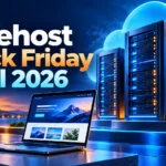 Bluehost Black Friday deal 2026 with cloud hosting servers and a laptop