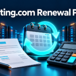 Hosting.com renewal price illustration with servers, renewal calendar, invoice and calculator