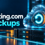 Hosting.com Backups feature image with cloud vault, servers and recovery arrow