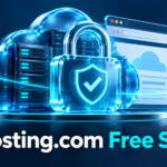 Hosting.com free SSL with glass padlock and cloud server illustration