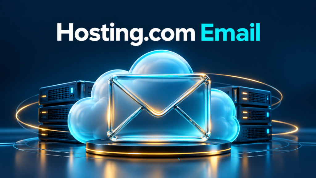 Hosting.com Email feature image with glass envelope, cloud and server hardware