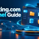 Hosting.com cPanel guide with hosting dashboard and server illustration