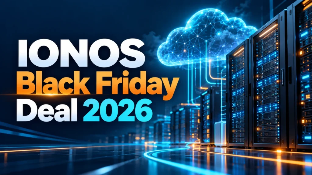 IONOS Black Friday deal 2026 illustrated with cloud hosting and server racks