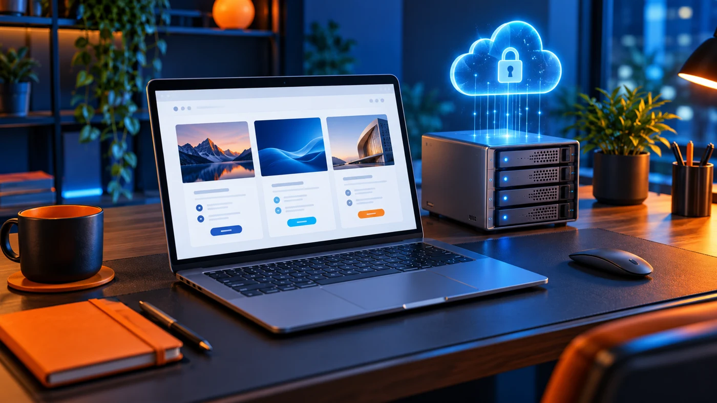 Laptop and cloud hosting illustration for comparing Namecheap hosting requirements
