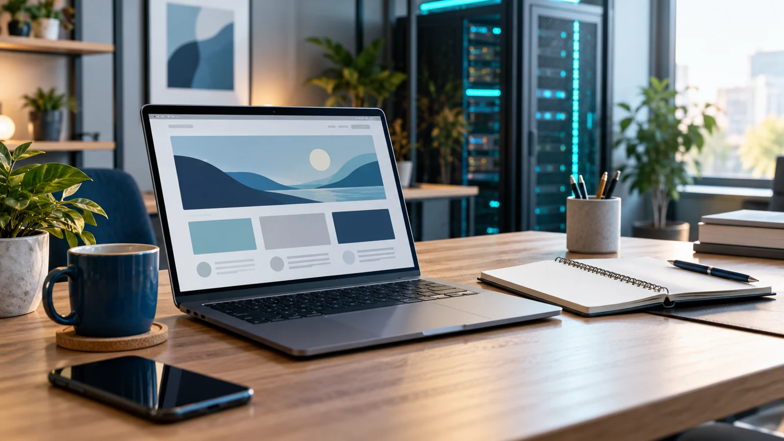 Small business workspace illustrating a website hosting purchase decision