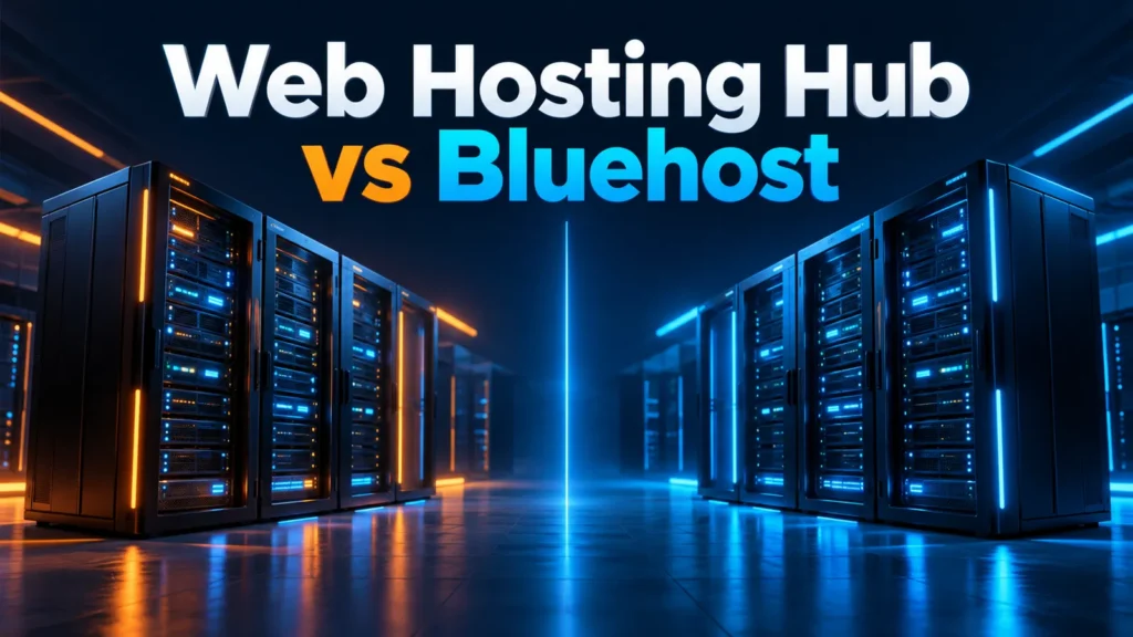 Web Hosting Hub vs Bluehost comparison with two server installations