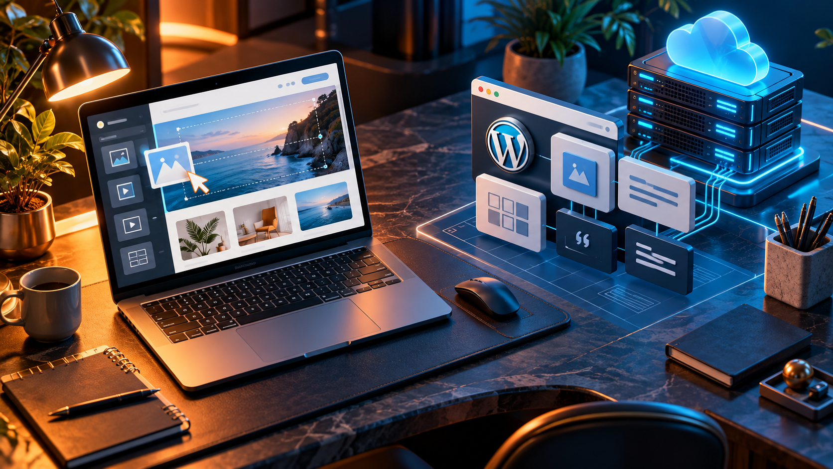 Visual website builder workflow compared with a modular WordPress hosting workflow
